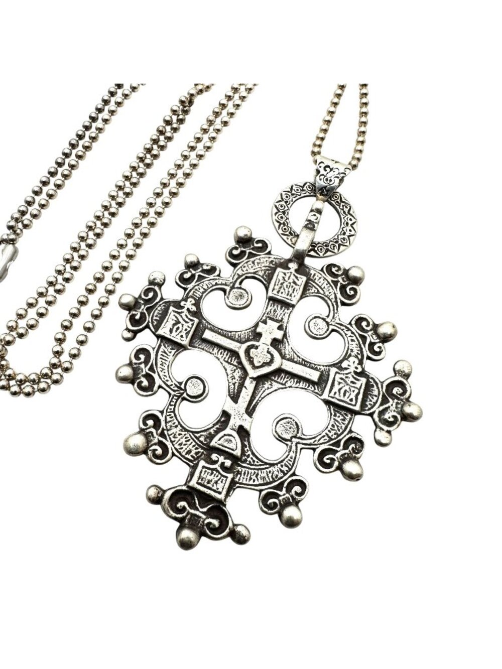 Vintage GUGLIELMO CINI Italian Sterling Silver Maltese Cross Pendant Necklace